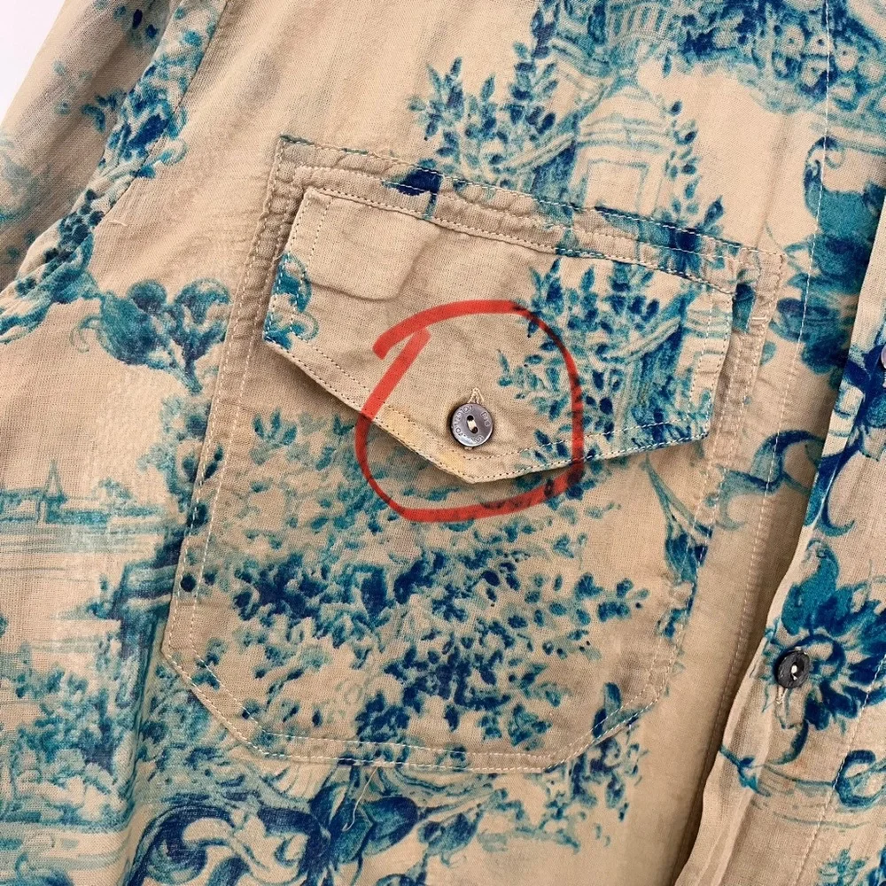 Vintage 1998 Dolce & Gabbana Toile De Jouy Beige & Bleu Shirt Size L - Picture 13 of 14